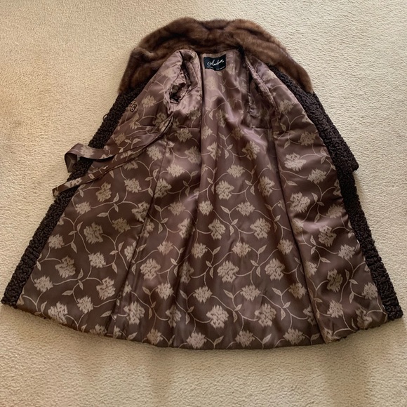 Vintage KARAKUL & Mink Collar Chocolate Brown Andrea Toronto Fur Coat - Picture 10 of 12